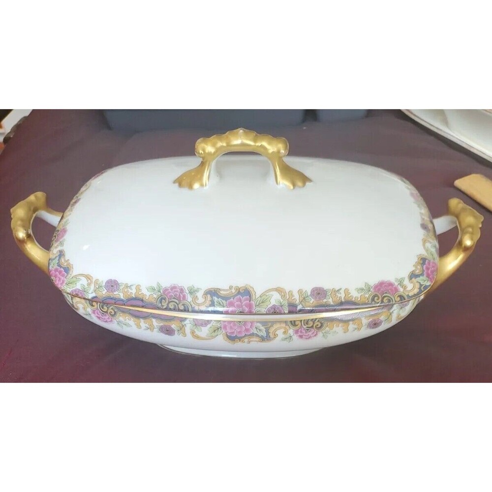 Jean Pouyat Limoges China Vegetable Serving Bowl With Lid Antique Vintage 1920s